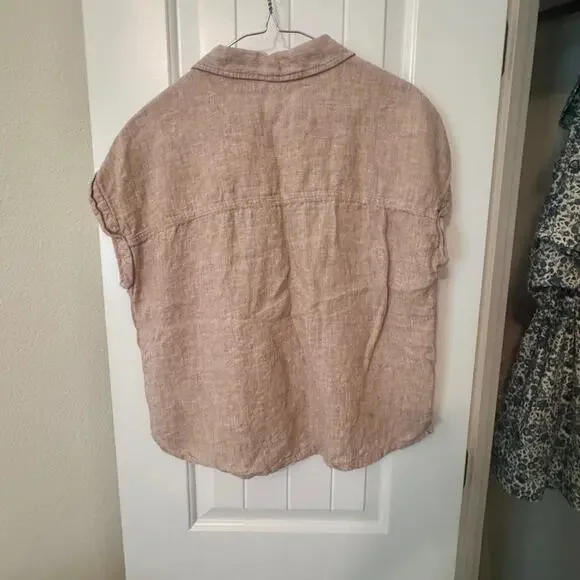 Nicole Miller 100% Linen Tan Button Down Shirt - Picture 4 of 4